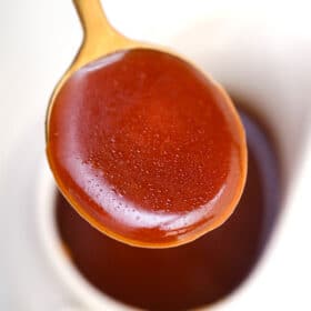 Keto Caramel Sauce is sweet, thick, and irresistible! Use this as topping on your favorite desserts minus the extra carbs! All it takes is 15 minutes! #keto #ketodesserts #ketocaramel #caramelsauce #sweetandsavorymeals