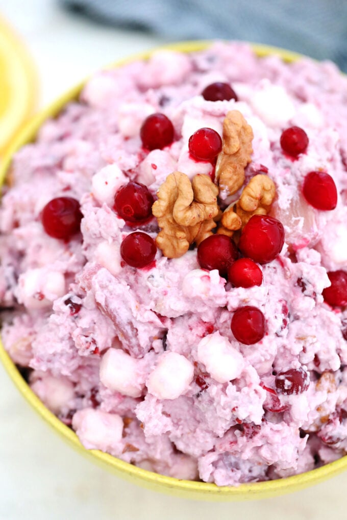 Millionaire Cranberry Salad is the perfect sweet side dish or dessert to serve on Thanksgiving! #thanksgiving #cranberries #salad #millionairecranberrysalad #sweetandsavorymeals