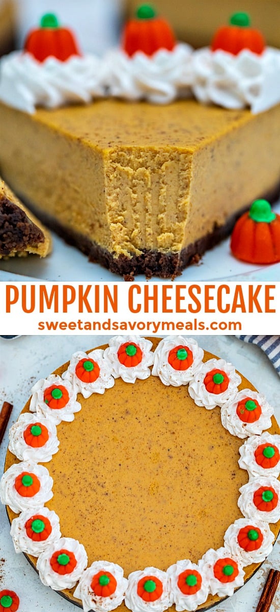 pumpkin cheesecake photo collage for Pinterest with text overlay