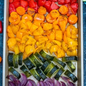 Rainbow Roasted Vegetables are a fun and easy way to feast on healthy fiber! Not only are they colorful, but they are flavorful and nutritious, too! #vegetables #rainbowvegetables #sidedish #vegetarianrecipes #sweetandsavorymeals
