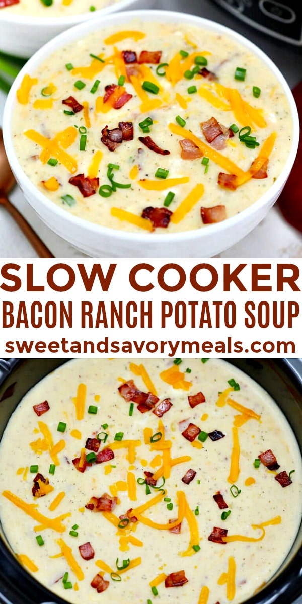 easy slow cooker bacon ranch potato soup pin