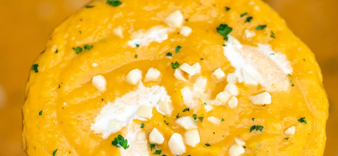 Slow Cooker Sweet Potato Soup is creamy, thick, rich, and flavorful, also hassle-free and comforting! #slowcooker #crockpotrecipes #souprecipes #sweetpotatoes #sweetandsavorymeals