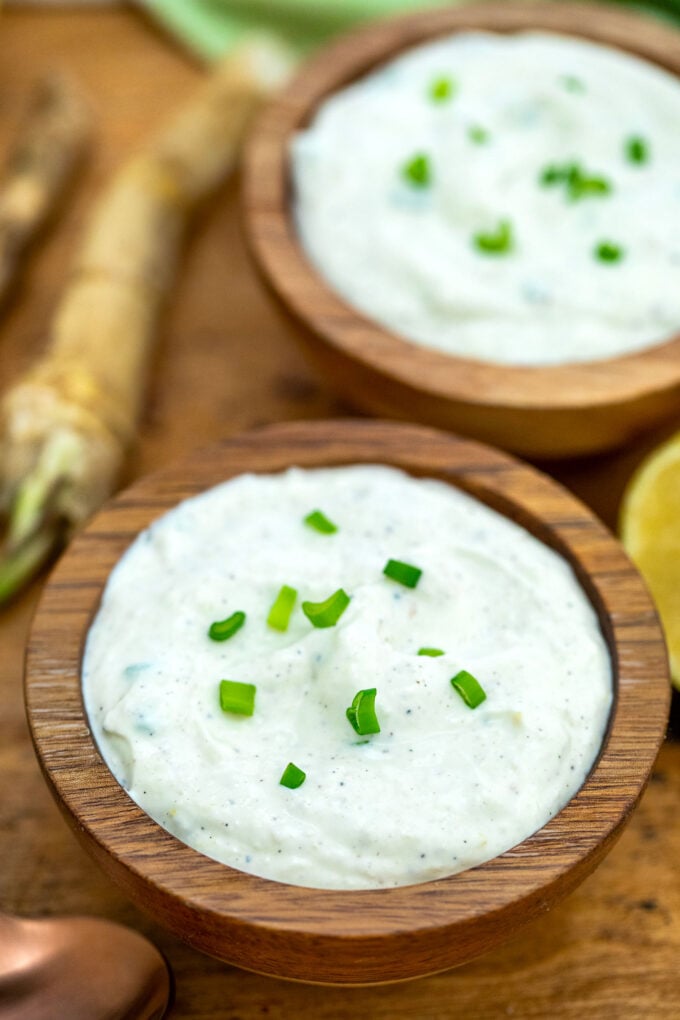 Horseradish Sauce is what your roast needs! Steaks and roasts simply taste better with it on the side and with this easy recipe, you can make it at home! #horseradishsauce #horseradish #saucerecipes #dips #sweetandsavorymeals