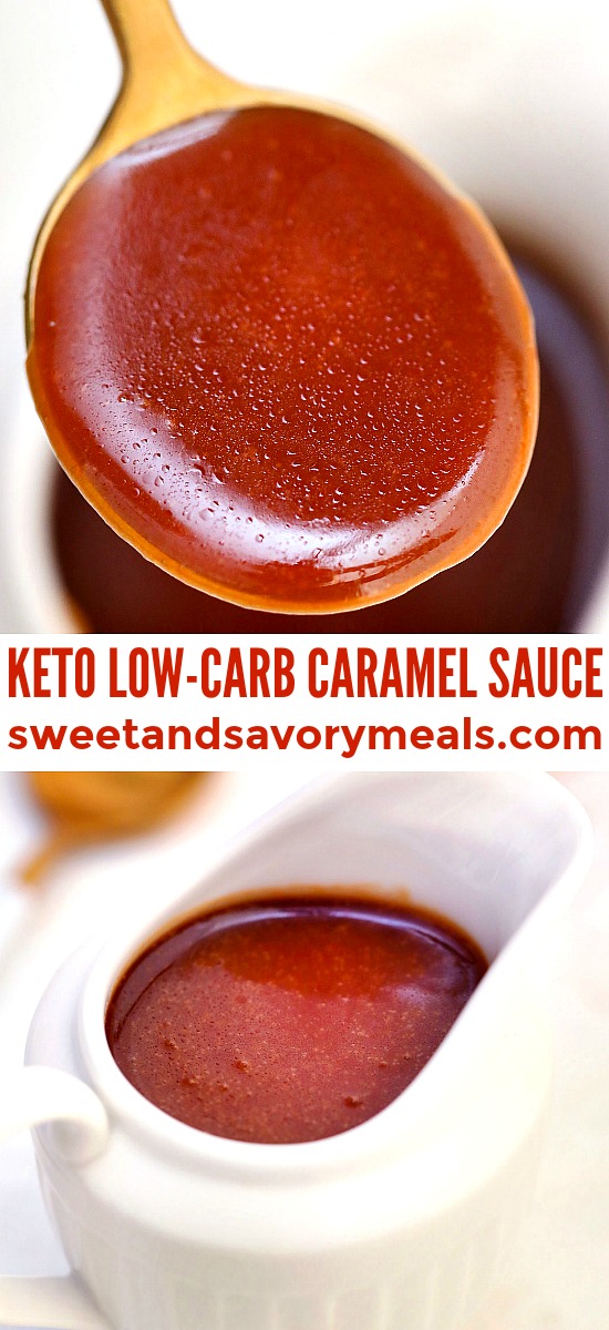 Keto Caramel Sauce is sweet, thick, and irresistible! Use this as topping on your favorite desserts minus the extra carbs! All it takes is 15 minutes! #keto #ketodesserts #ketocaramel #caramelsauce #sweetandsavorymeals