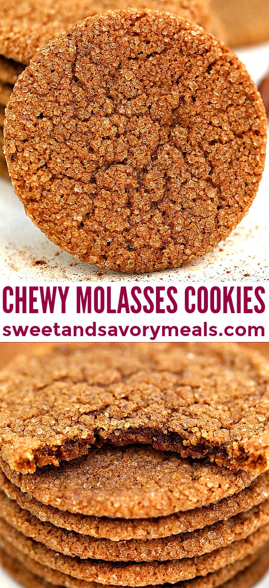 Molasses Cookies are soft and chewy, with the perfect balance of spice! #cookies #molassescookies #chrisymas #christmascookies #sweetandsavorymeals