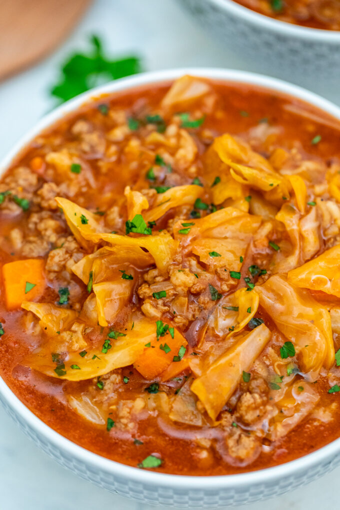 bowl of unstuffed cabbage soup