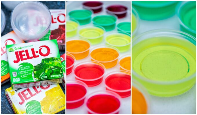 Boxes of various flavoured jello boxes.