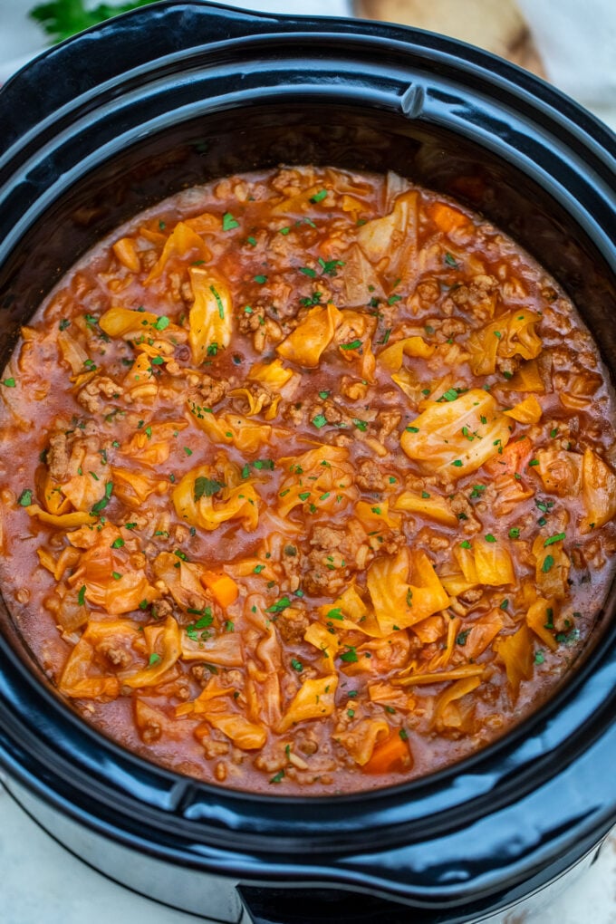 Cabbage roll soup made in the crockpot
