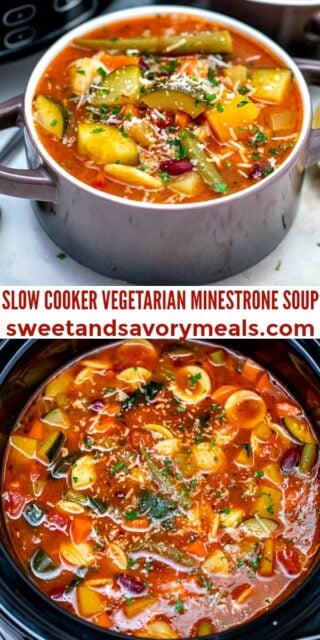 Slow Cooker Vegetarian Minestrone Soup - Sweet and Savory Meals