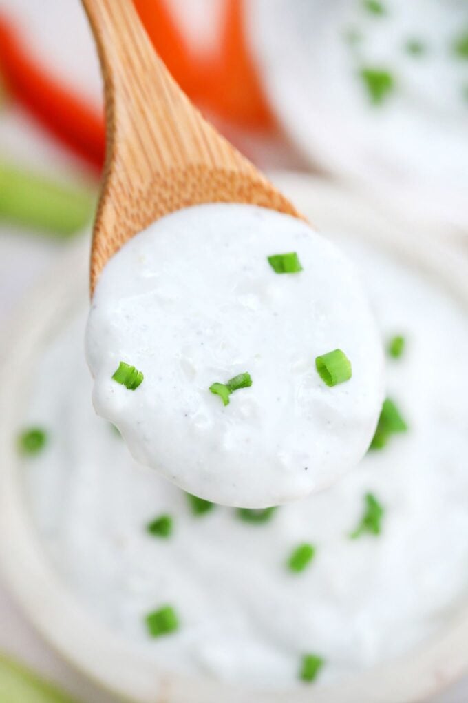 Blue Cheese Dressing is rich, creamy, and tangy! It is the perfect accompaniment to your favorite salad! It also makes a great and easy dip! #dressing #dip #bluecheese #sweetandsavorymeals #partydip #partyfood