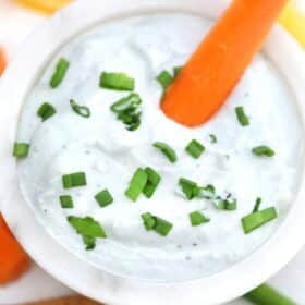 Blue Cheese Dressing is rich, creamy, and tangy! It is the perfect accompaniment to your favorite salad! It also makes a great and easy dip! #dressing #dip #bluecheese #sweetandsavorymeals #partydip #partyfood