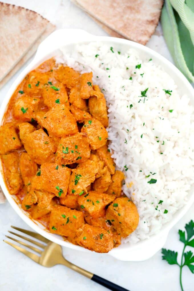 Butter Chicken is creamy, buttery, and tender! It is full of spices and never short on flavor! #butterchicken #chickenrecipes #sweetandsavorymeals #indianrecipes #chickenfoodrecipes