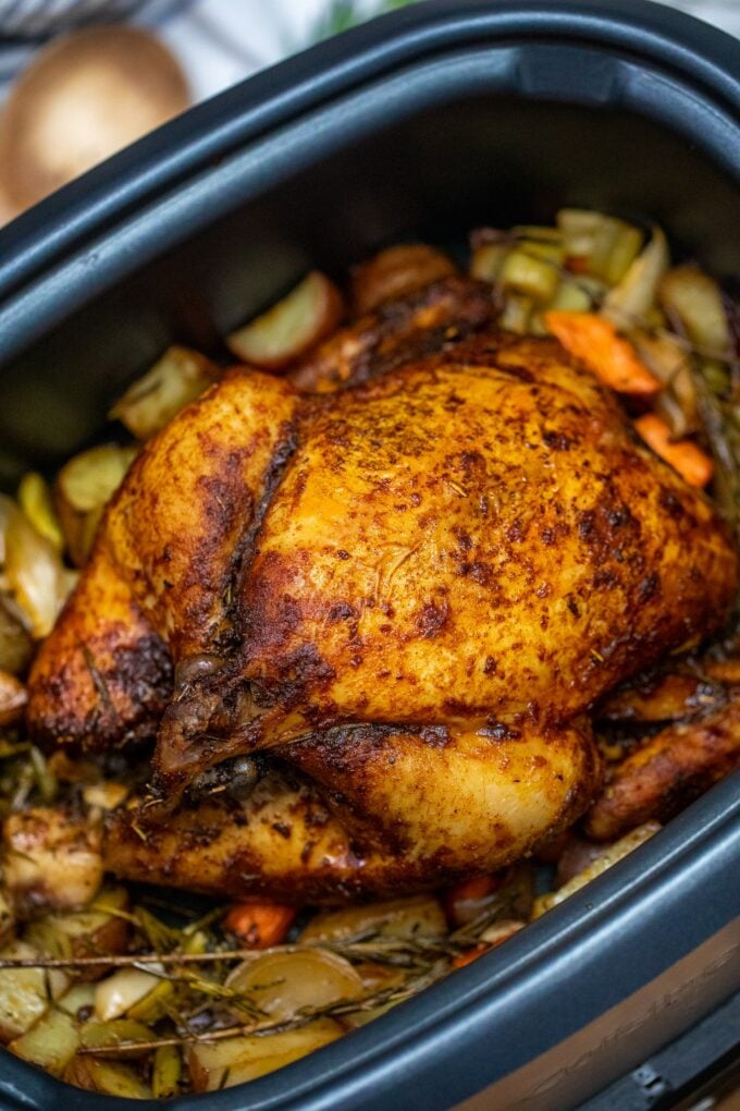 Juicy Crockpot Whole Chicken with Stuffing [Video] - Sweet and Savory Meals