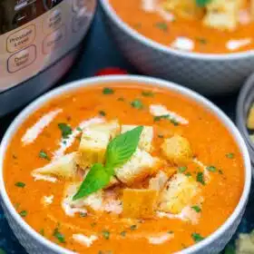 Instant Pot Tomato Bisque is so easy to prepare - the best when you are in a hurry. #instantpot #pressurecookes #instantpotrecipes #sweetandsavorymeals #souprecipes #tomatobisque
