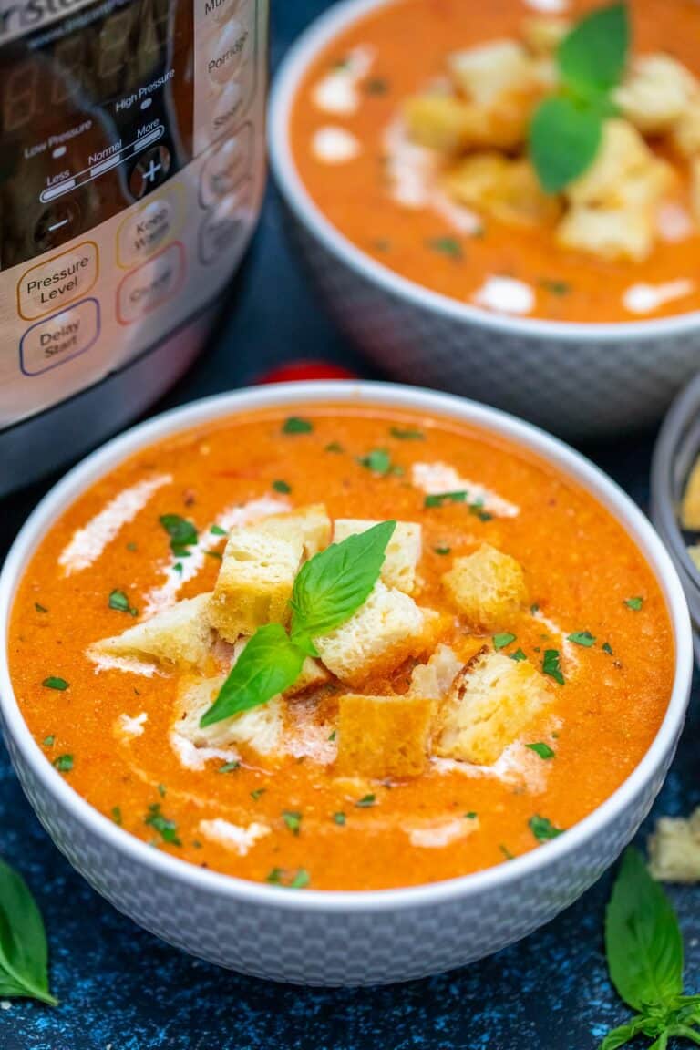 Instant Pot Tomato Bisque is so easy to prepare - the best when you are in a hurry. #instantpot #pressurecookes #instantpotrecipes #sweetandsavorymeals #souprecipes #tomatobisque