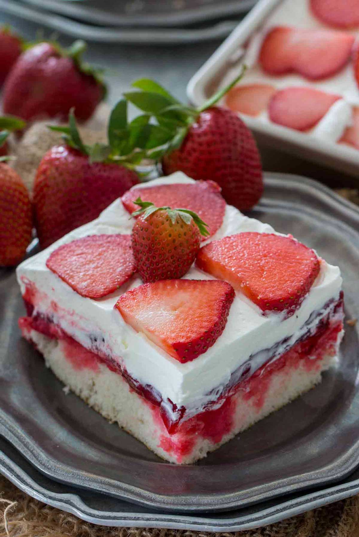 Strawberry Jello Poke Cake (w/ Pudding Frosting) - Creations by Kara
