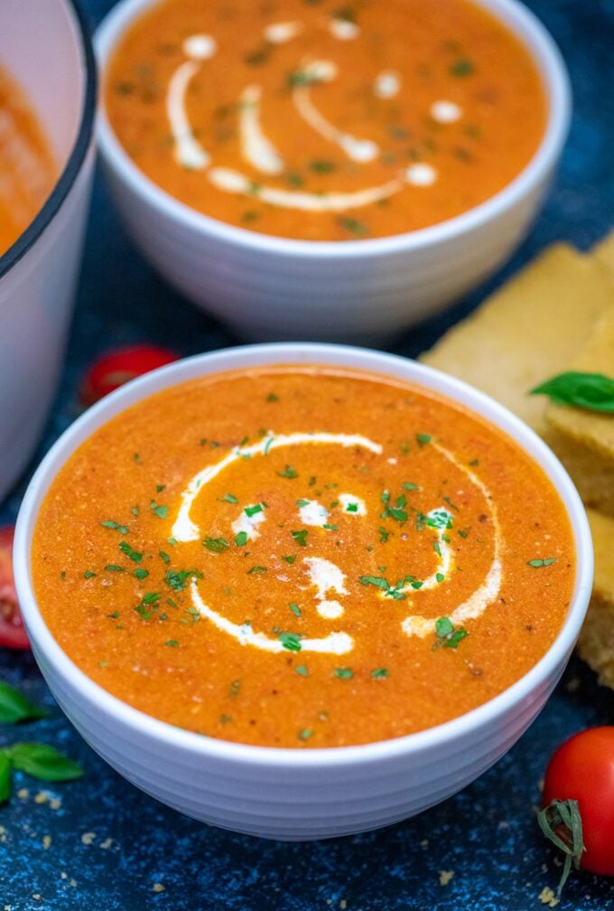 Tomato Bisque is smooth, creamy, and easy to make! #tomatosoup #tomatobisque #soup #souprecipes #sweetandsavorymeals