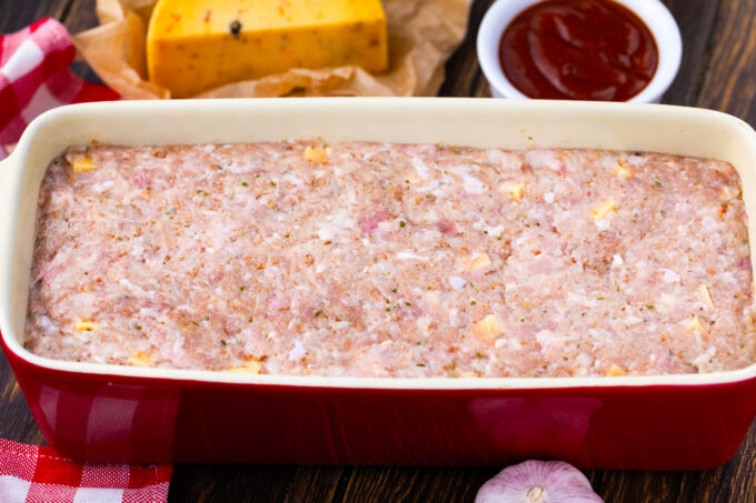 Turkey meatloaf in a loaf pan.