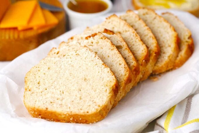 sliced beer bread on a cutting board