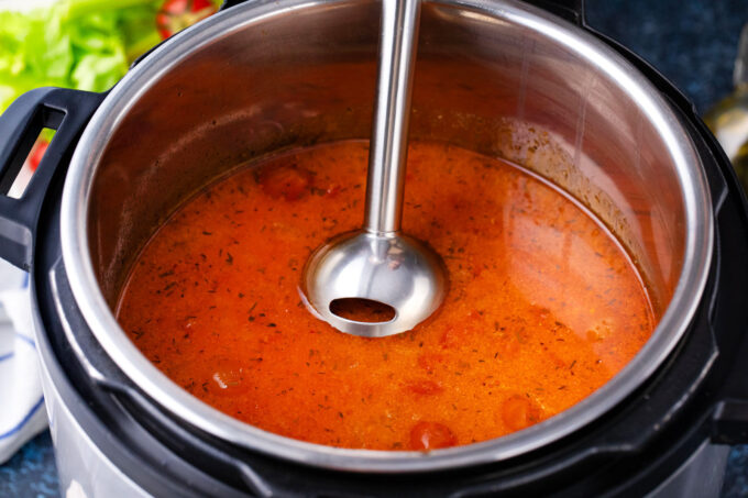Pureeing Instant Pot tomato bisque.