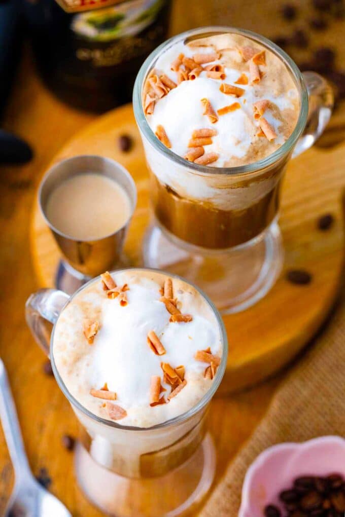 Baileys affogato in Irish coffee cups