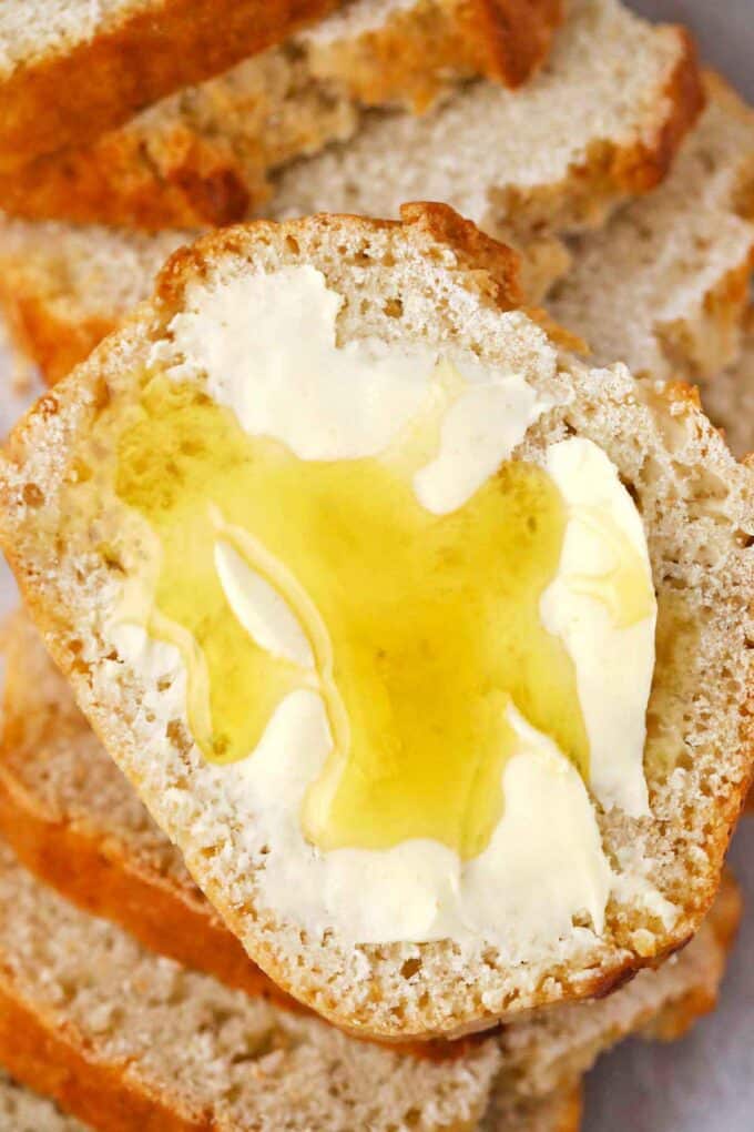 beer bread topped with butter and honey