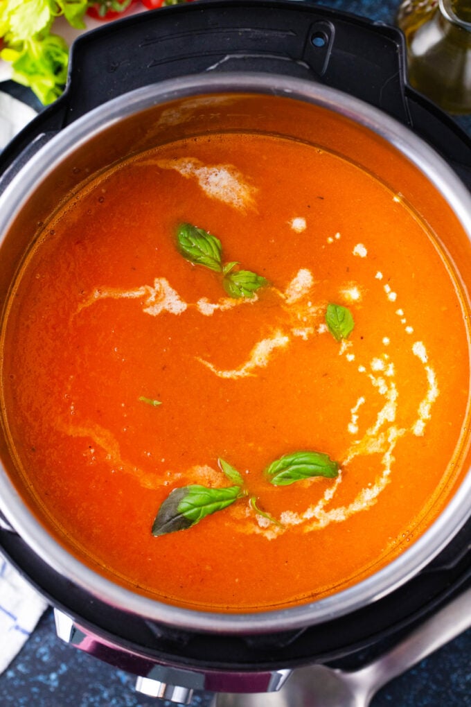 Overhead shot of Instant Pot tomato bisque.