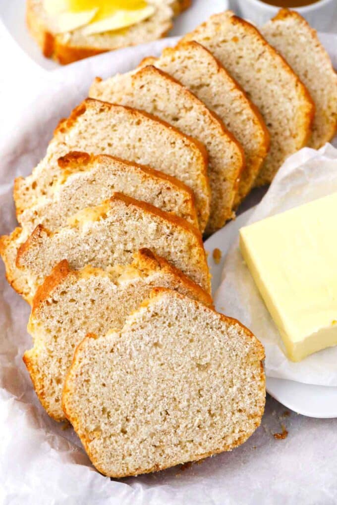 sliced beer bread served with butter