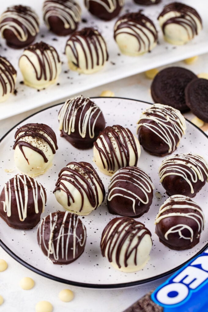 No-bake Oreo balls on a plate.