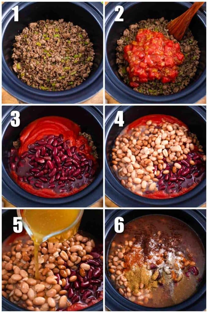 collage of photos showing how to make Wendy's chili