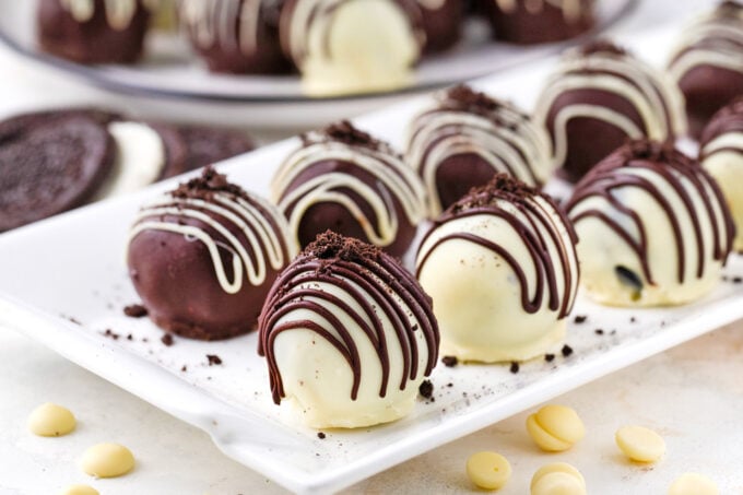 While and milk chocolate covered Oreo balls.