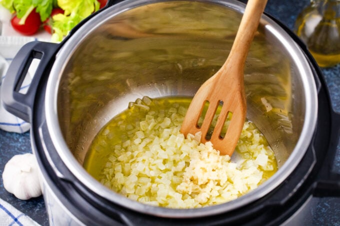 Sautéing onion in the Instant Pot.