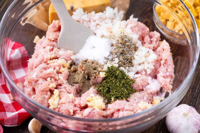 Turkey meatloaf ingredients in a bowl.