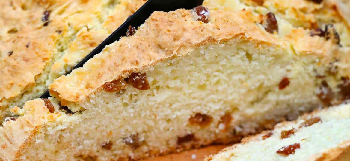 photo of slicing Irish soda bread