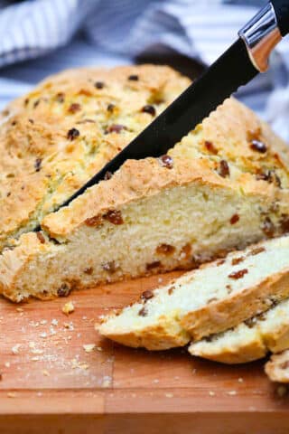 photo of slicing Irish soda bread