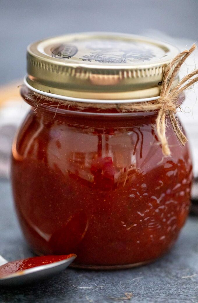photo of homemade bbq sauce in a jar