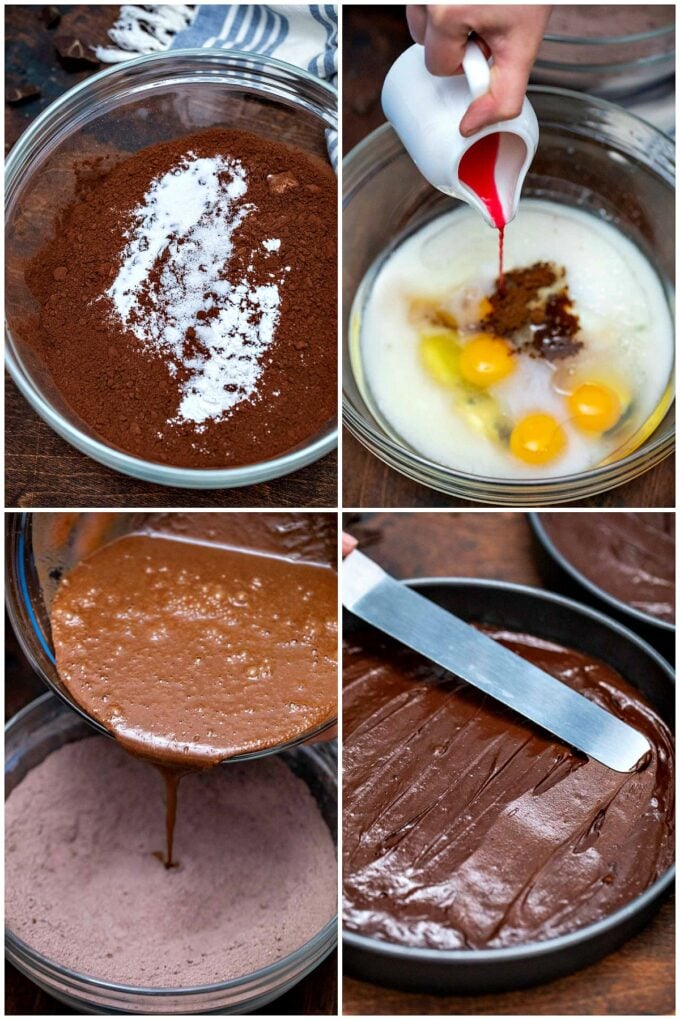 image of ingredients to make chocolate cake layers
