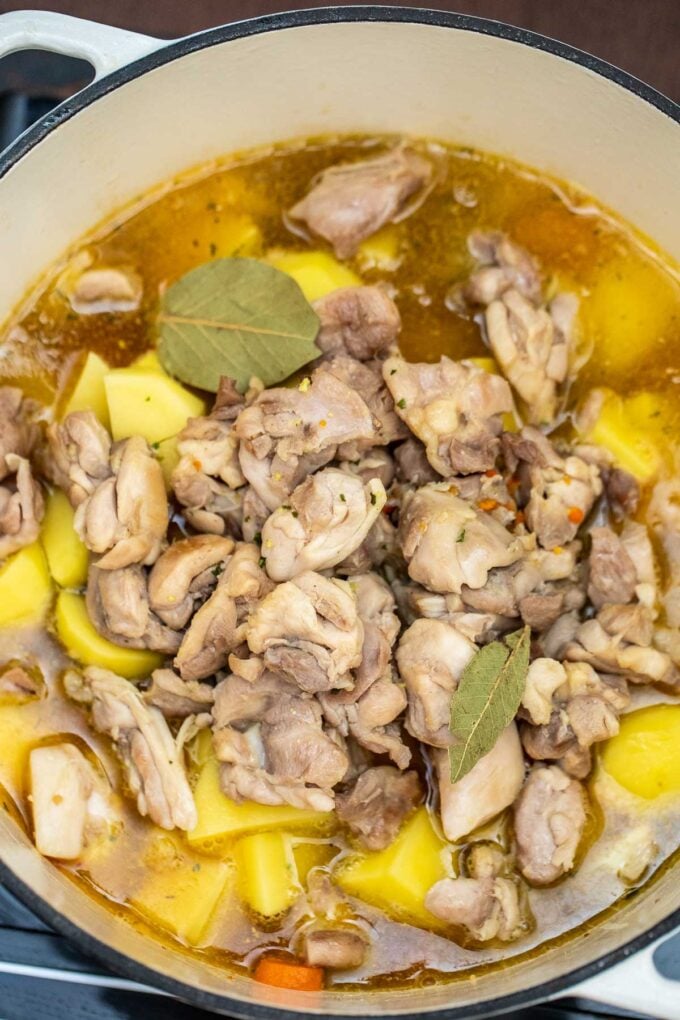 photo of chicken stew and cooked chicken pieces