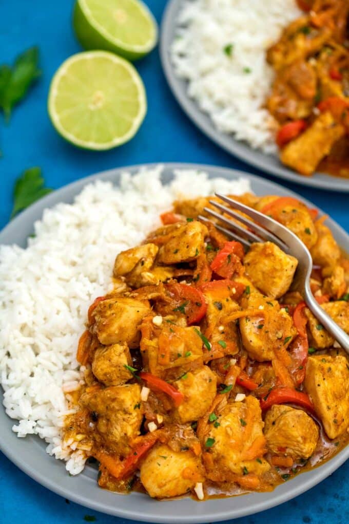 image of coconut curry chicken on plate with rice