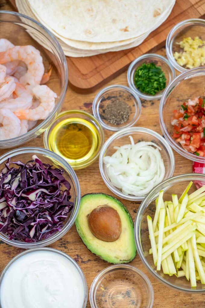 image of ingredients for grilled shrimp tacos