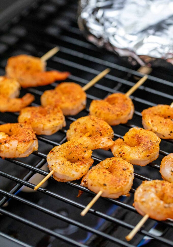 image of seasoned shrimp on the grill