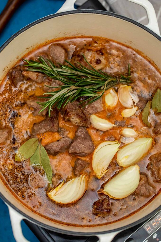 Irish Guinness beef stew simmering