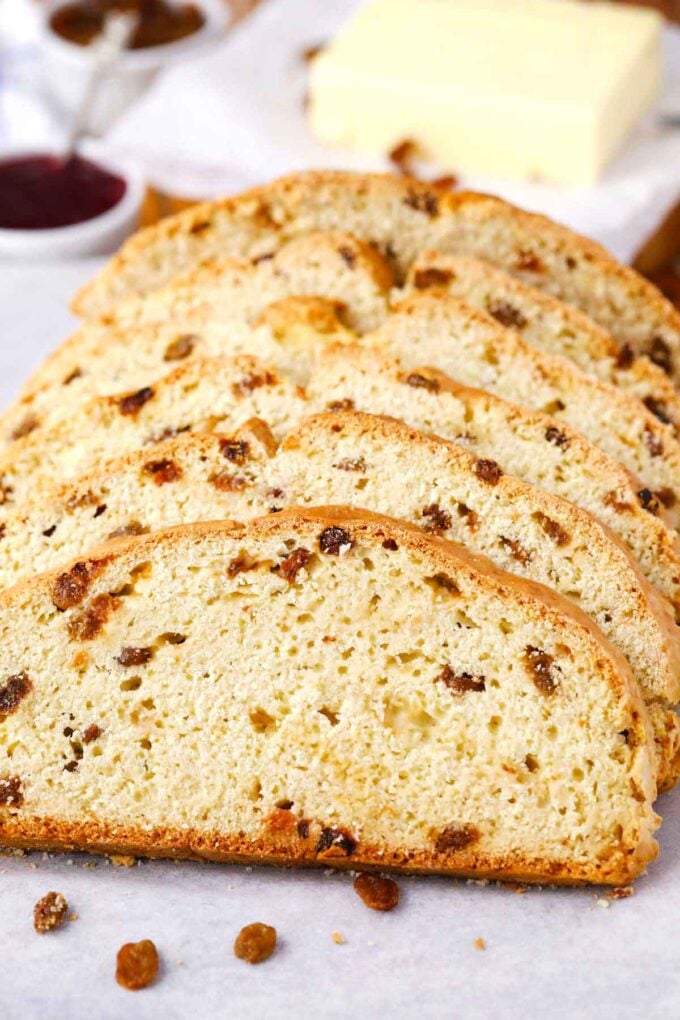 sliced Irish soda bread served with butter