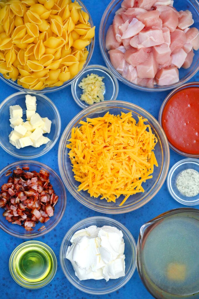 photo of ingredients for instant pot buffalo chicken pasta recipe