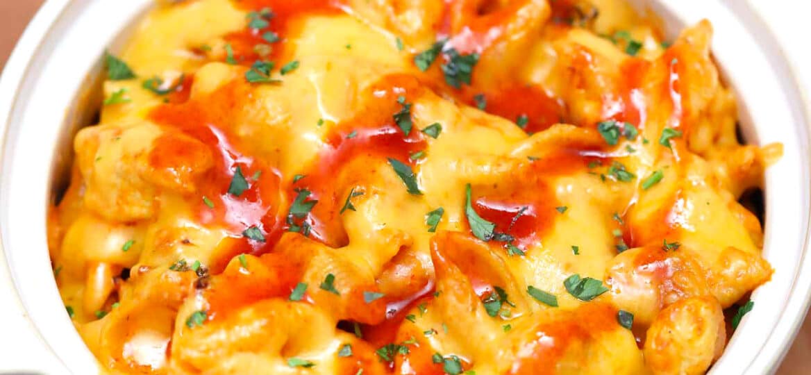 photo of buffalo chicken pasta baked