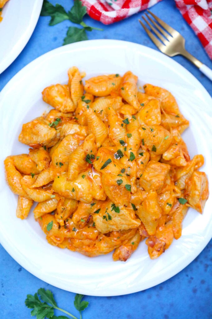 photo of buffalo chicken pasta on a plate