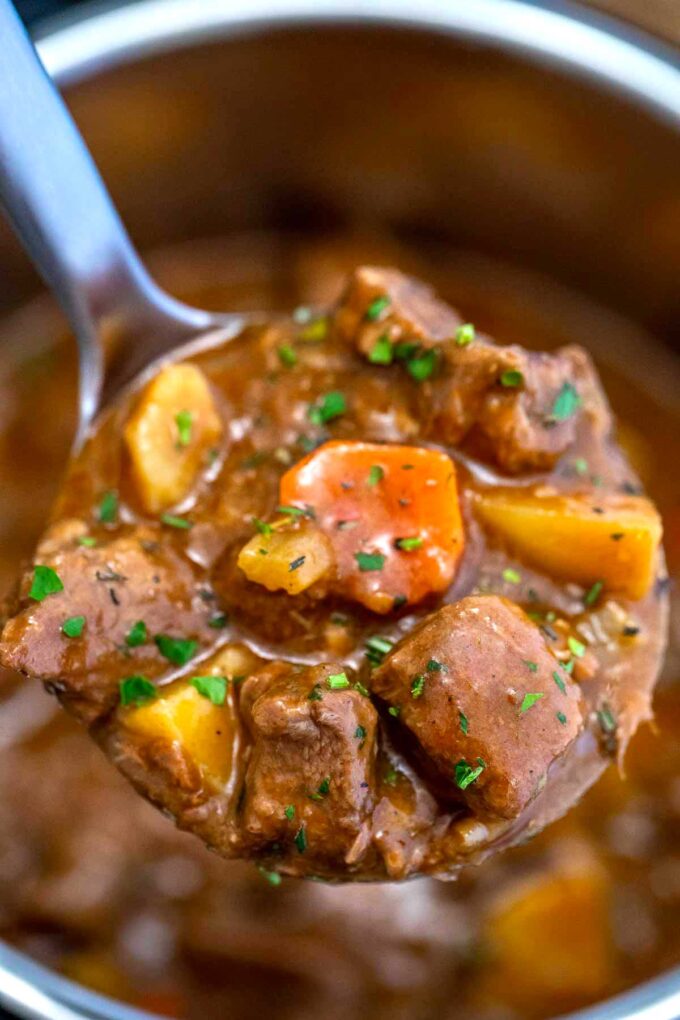 photo of instant pot guinness beef stew close