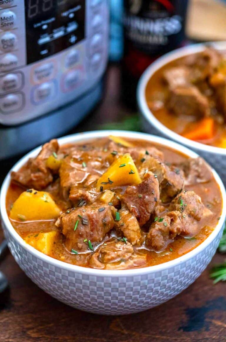 photo of instant pot guinness beef stew in bowls