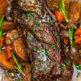 image of instant pot red wine beef roast plated