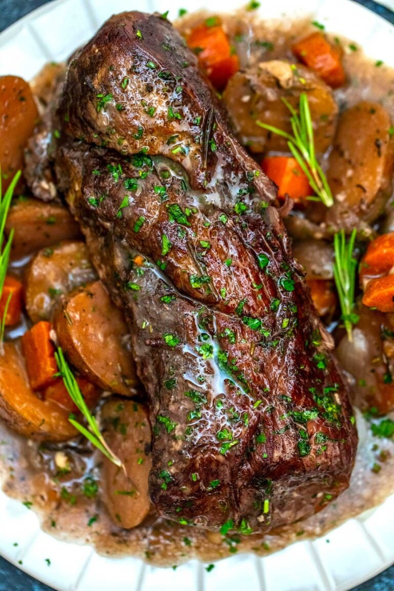 image of instant pot red wine beef roast plated